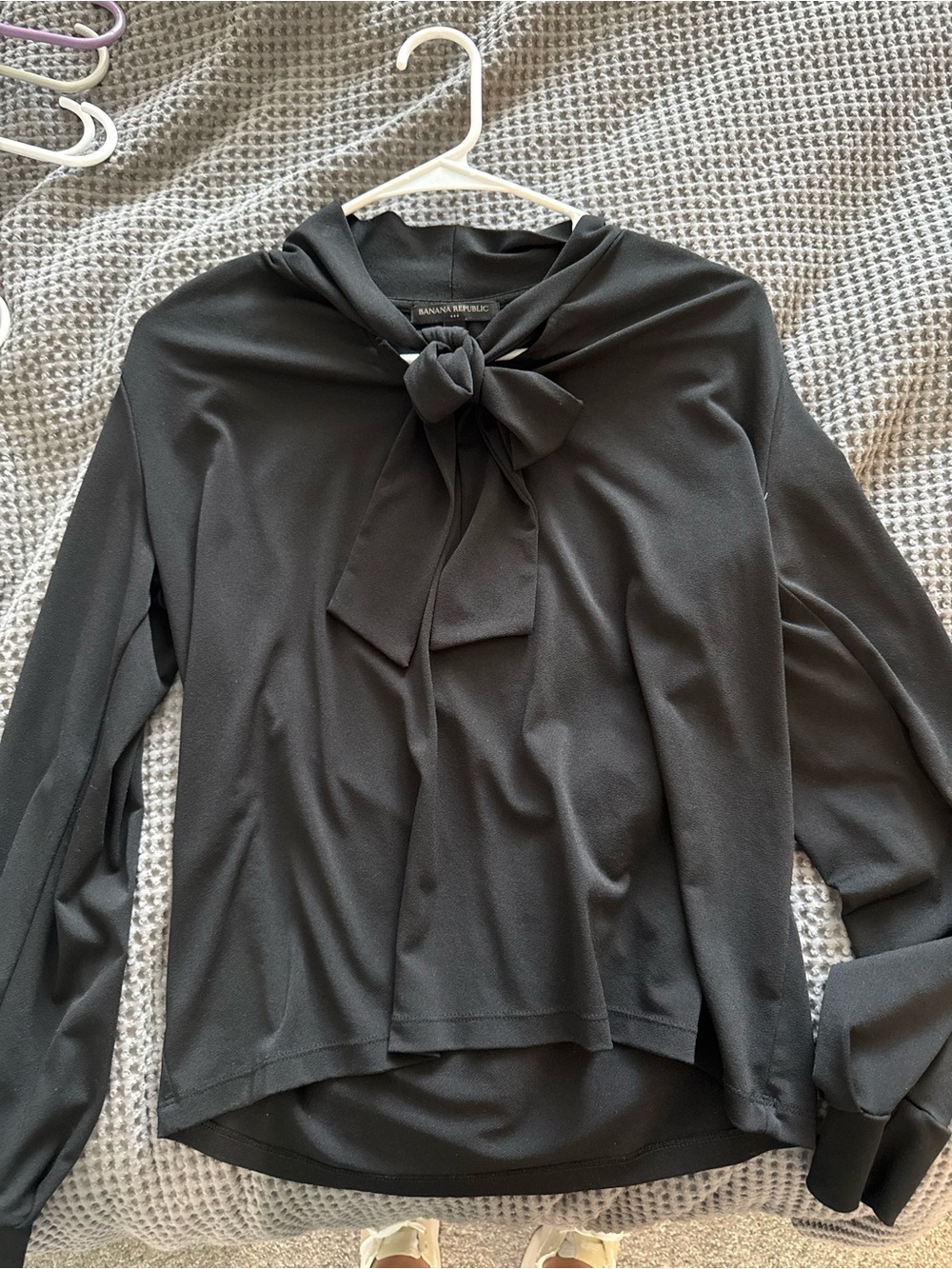 Banana Republic Black Tie-Neck Long-Sleeve Blouse with Bow